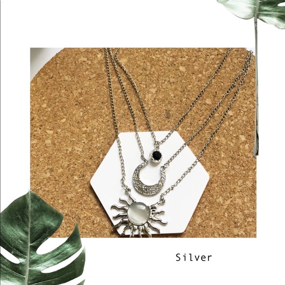 Layer Necklace Gold Silver Rose Gold Tone Moon Sun - Picture 7 of 7